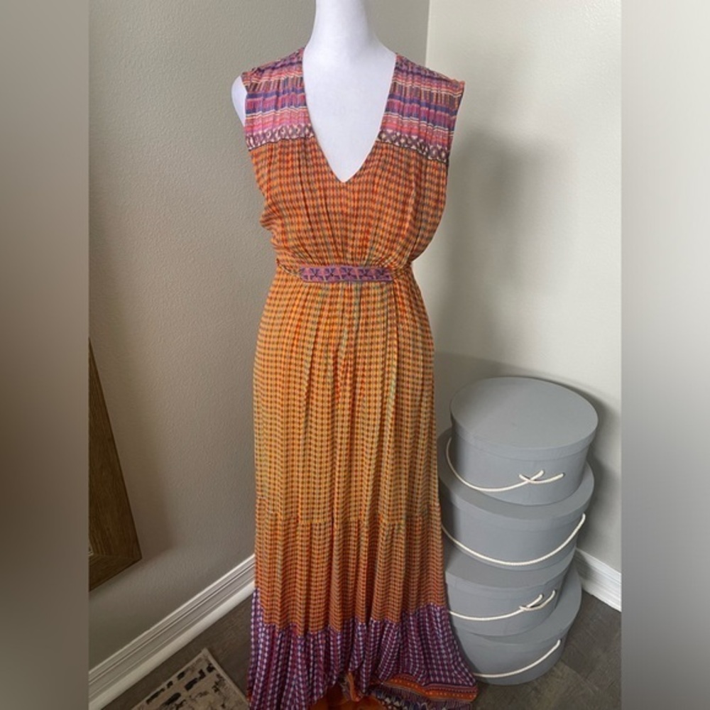 {Anthropologie} Aelyn Embroidered Colorblock Maxi Dress